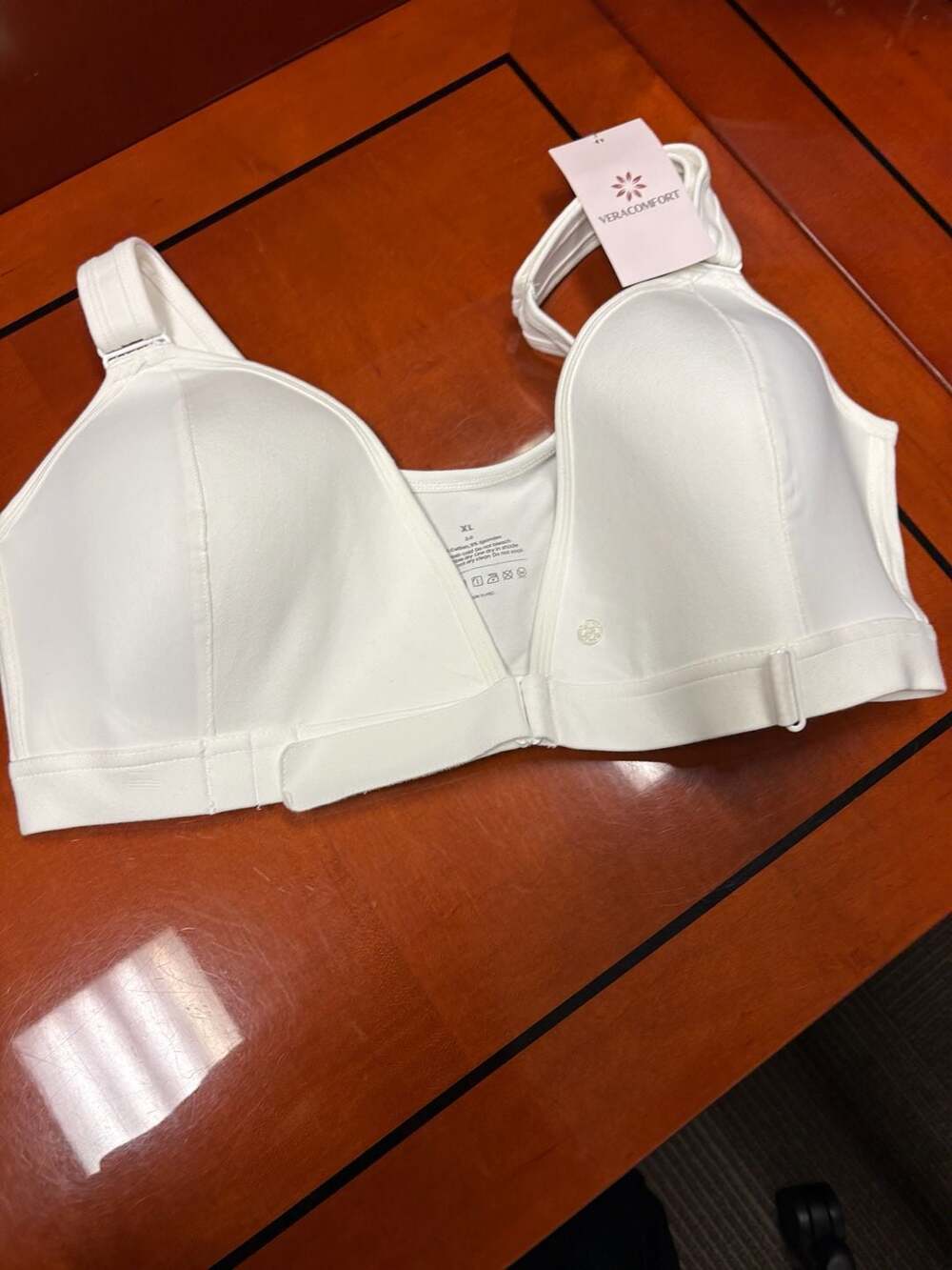 Veracomfort Front Closure Bra Size XL White Cotton Spandex